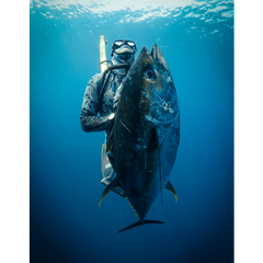 Catching a Tuna with Camouflage Deep Blue Wetsuit